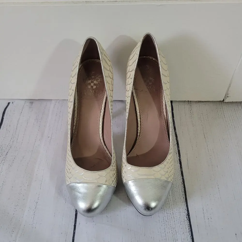 Vince Camuto  Size 9.5 Platform Pumps White Silver Snake‎ Print 5